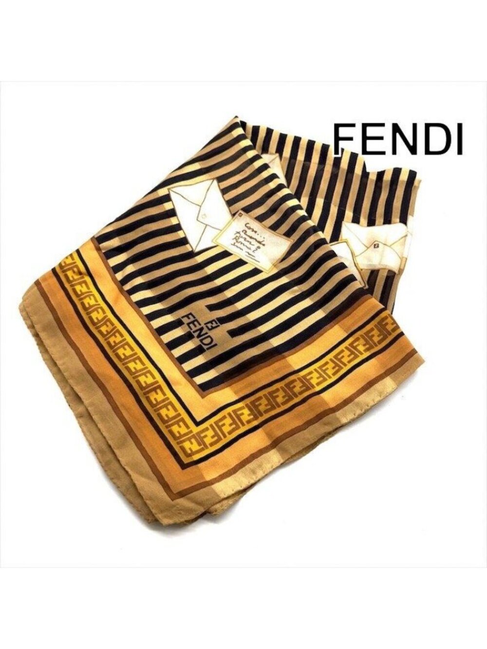 Fendi Zucca Pattern Letter Design Stripe Large Scarf Shawl Vintage